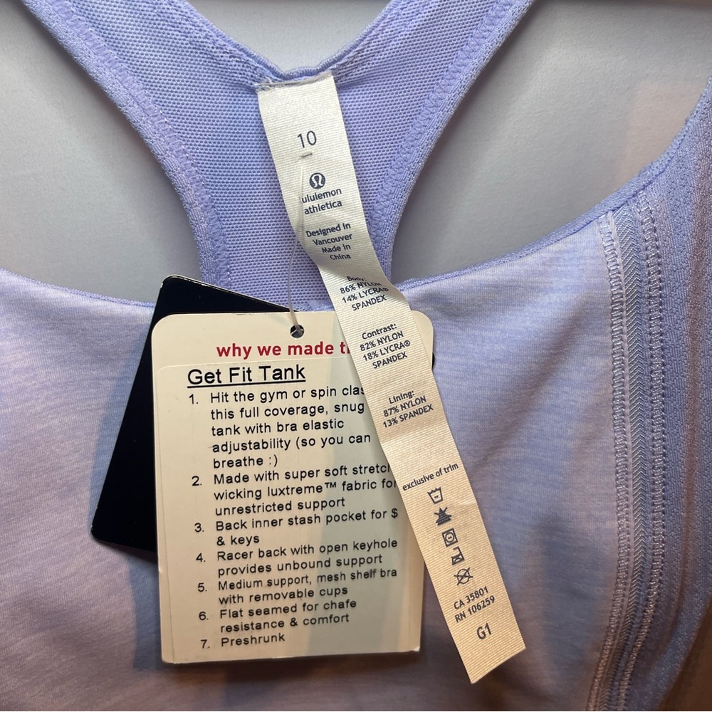 Lululemon Get Fit Lavender Tank Top NWT Size 10 Large - Picture 3 of 3